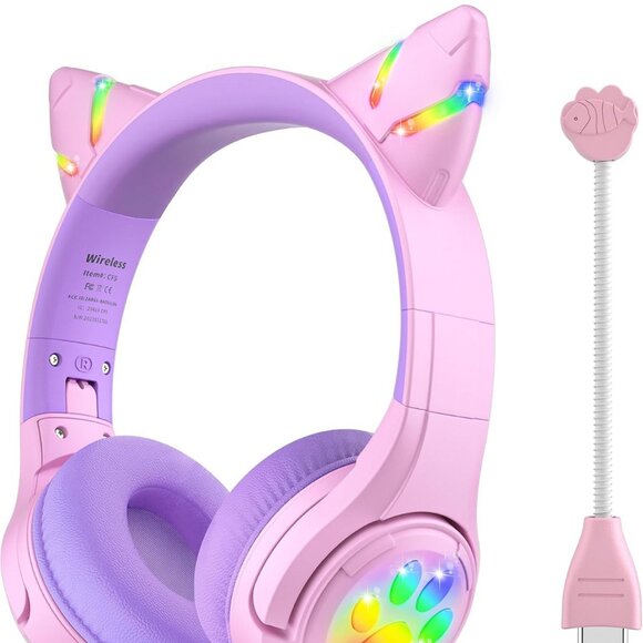 NEW Cat Ear Kids Wireless & Wired Bluetooth Headphones with LED Light Up